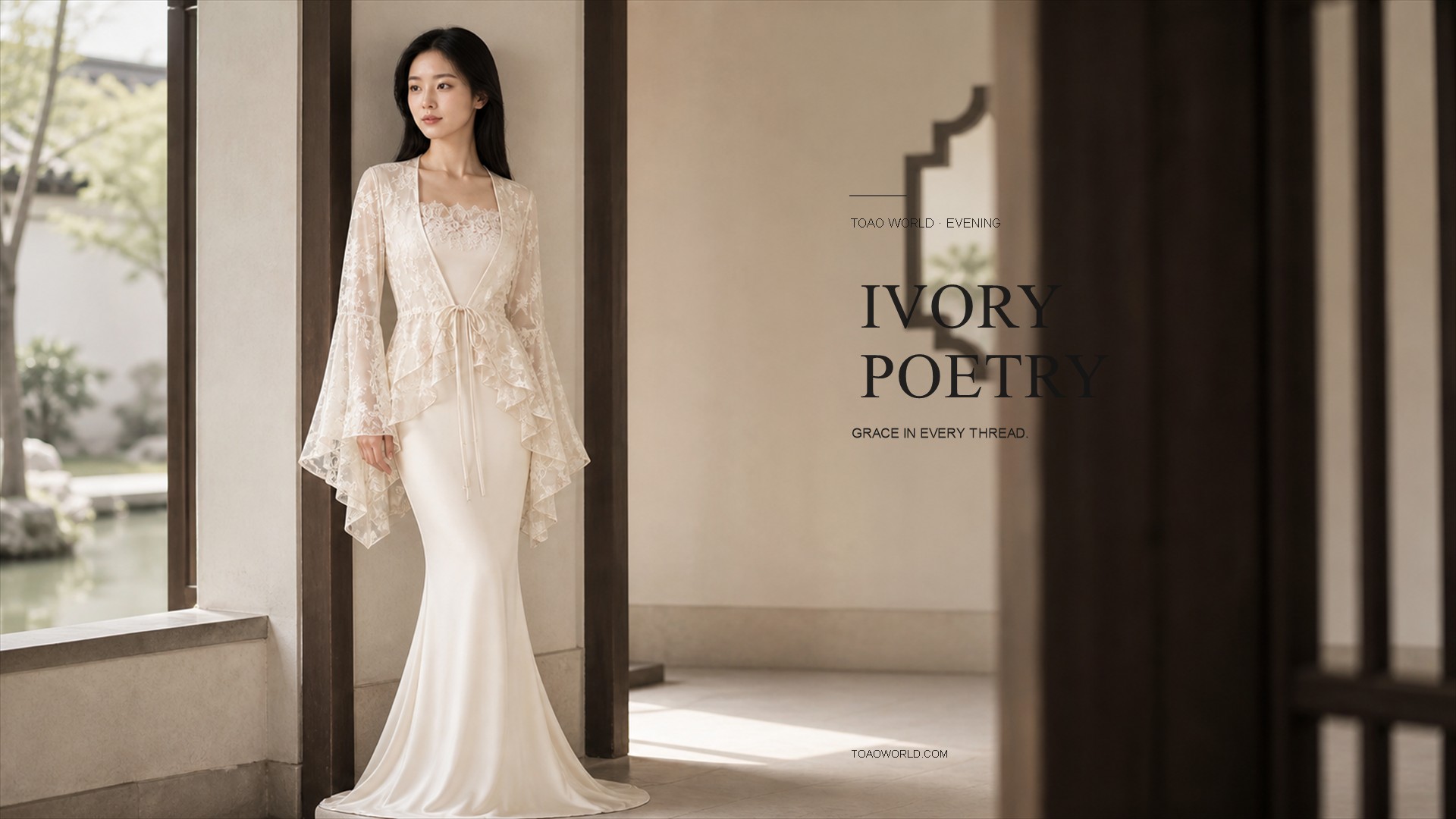 TOAO WORLD Ivory Poetry lace evening dress